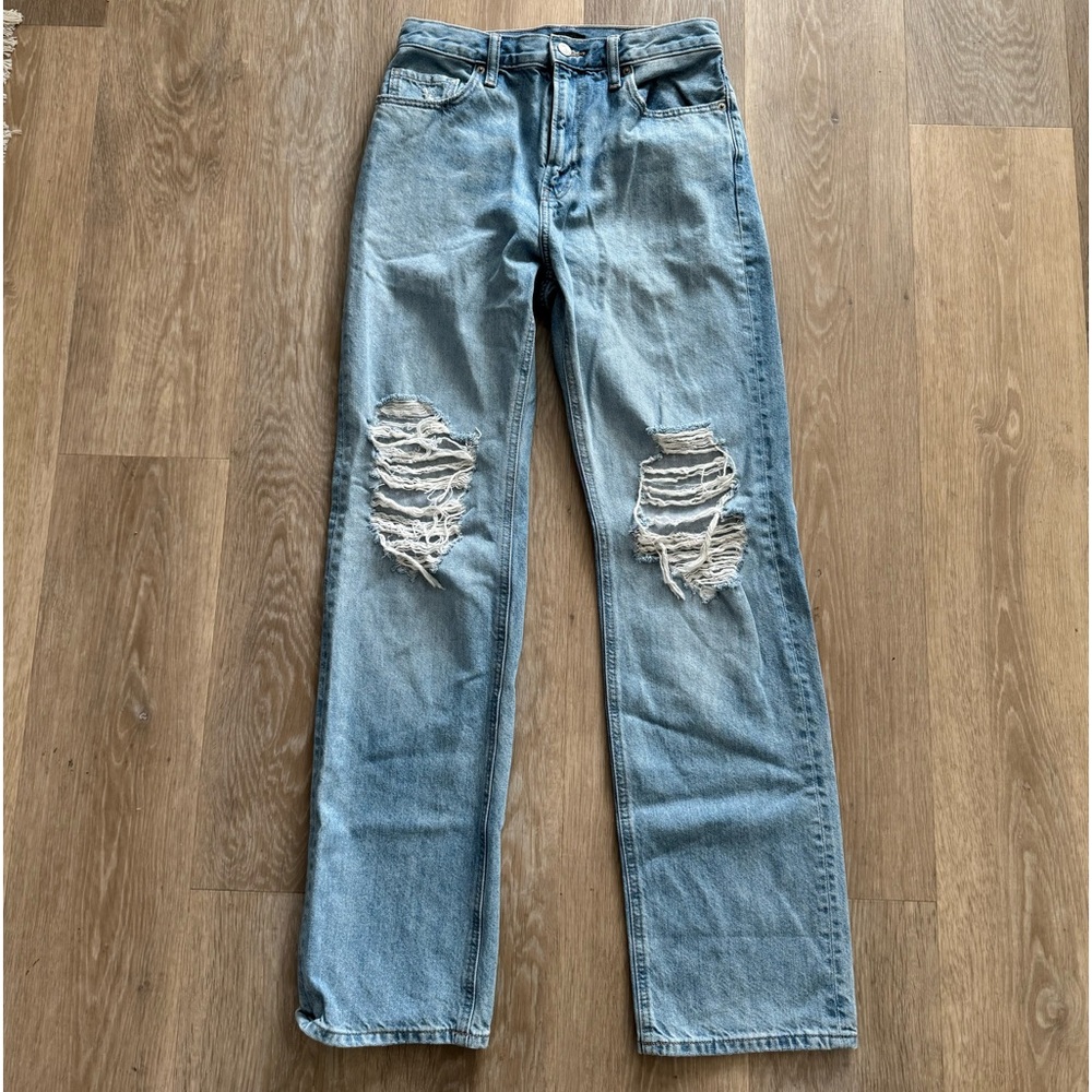 Uniqlo High Rise Distressed Straight Leg Jeans